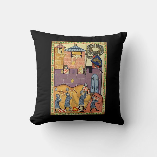 Dropping Rocks, 14th Century Codex Manesse Throw Pillow (Front)