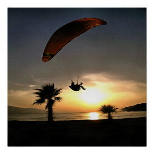 Dropzone At Dusk Adventure Paraglider Art Poster