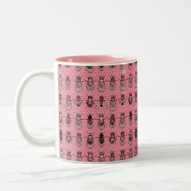 Drosophila Fruit Fly Genetics - mutants - Pink Two-Tone Coffee Mug (Left)