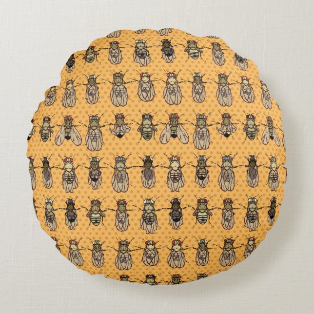 Drosophila Fruit Fly Genetics - mutants -Tangerine Round Pillow (Front)