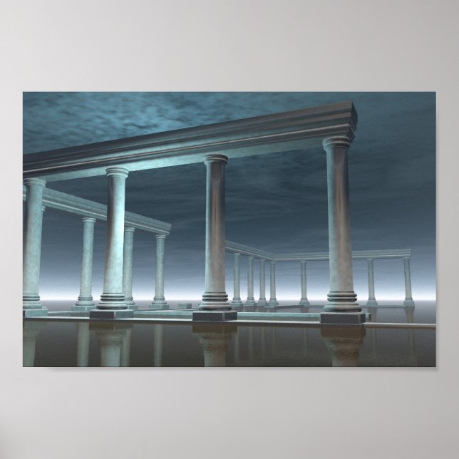 Drowned Greek Temple Ruin in the Moonlight Poster (Front)