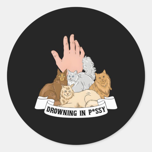 Drowning In Pussy Hilarious Cat Owner Classic Round Sticker (Front)