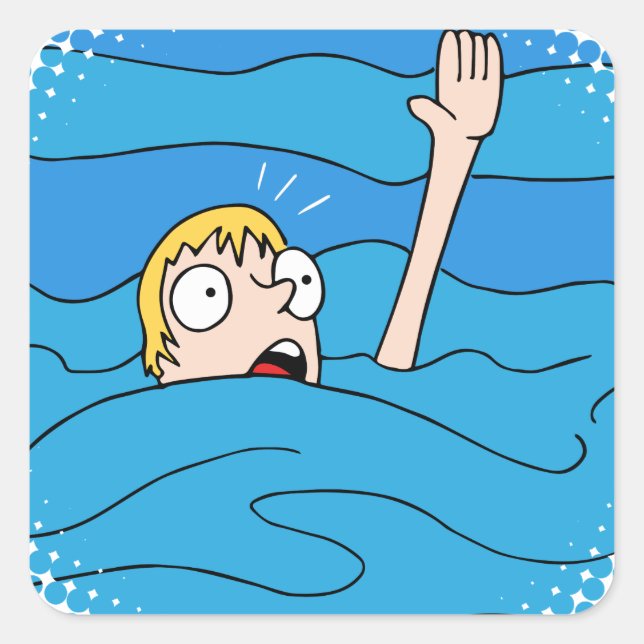 Drowning Man Cartoon Square Sticker (Front)