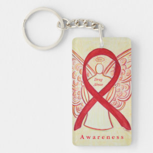 Drug Abuse Angel Red Awareness Ribbon Keychain
