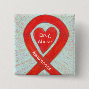 Drug Abuse Awareness Red Heart Ribbon Custom Pin