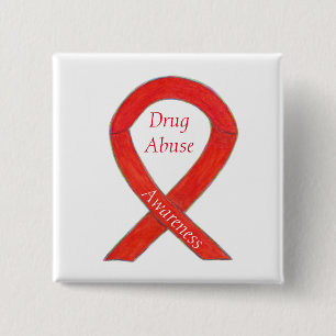 Drug Abuse Awareness Red Ribbon Custom Pin