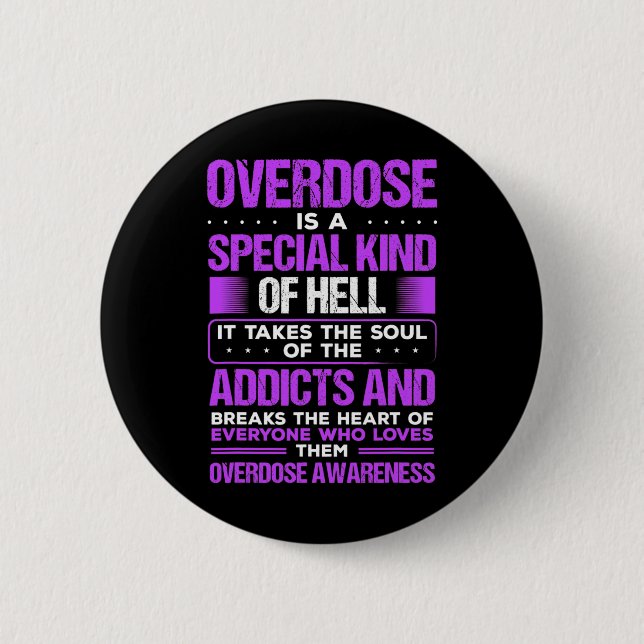 Drug Abuse Purple Ribbon Addict Overdose Awareness 2 Inch Round Button (Front)