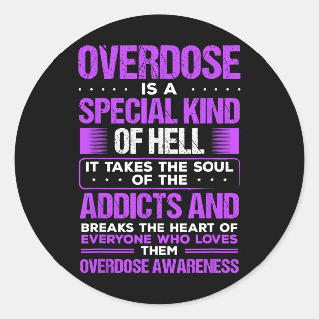 Drug Abuse Purple Ribbon Addict Overdose Awareness Classic Round Sticker (Front)