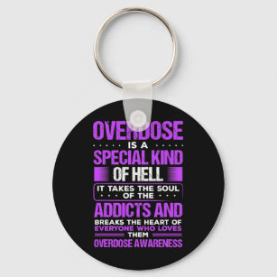 Drug Abuse Purple Ribbon Addict Overdose Awareness Keychain