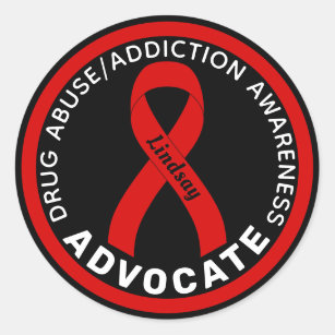 Drug Addiction Awareness Advocate Ribbon Black Classic Round Sticker
