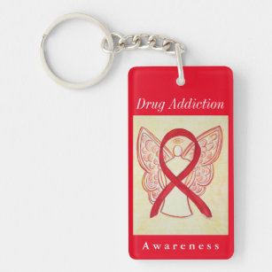 Drug Addiction Awareness Angel Red Ribbon Keychain
