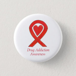 Drug Addiction Awareness Red Heart Ribbon Pin