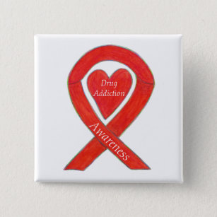 Drug Addiction Awareness Red Heart Ribbon Pin