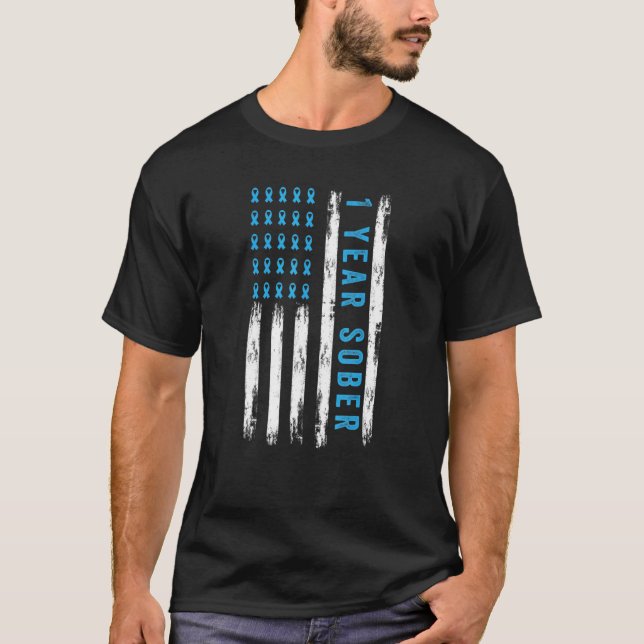 Drug Alcohol Addiction Recovery One Year Sober Usa T-Shirt (Front)