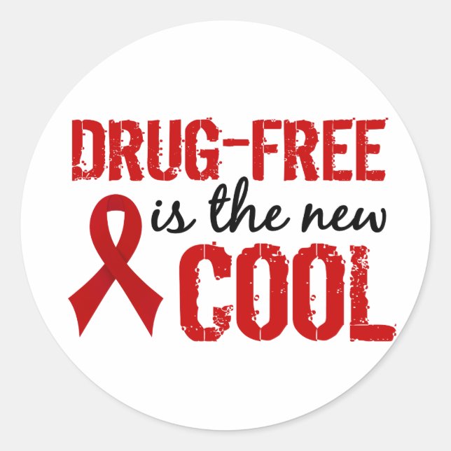 Drug-Free Is The New Cool Classic Round Sticker (Front)