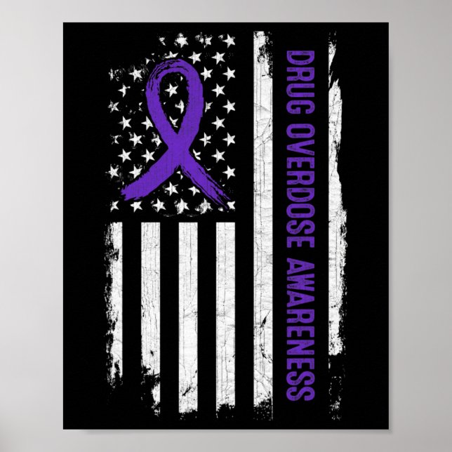 Drug Overdose Awareness American Flag - Purple Rib Poster (Front)