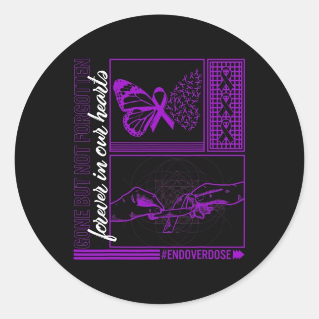 Drug Overdose Awareness Gone But Not Forgotten Rib Classic Round Sticker (Front)