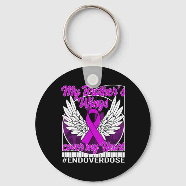 Drug Overdose Awareness My Brother's Wings Cover M Keychain (Front)