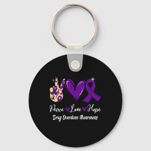 Drug Overdose Awareness Peace Love Hope Purple Rib Keychain