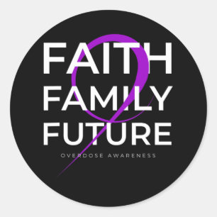 Drug Overdose Awareness Purple Ribbon Faith Family Classic Round Sticker