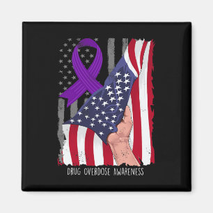 Drug Overdose Awareness Vintage American Flag Purp Magnet