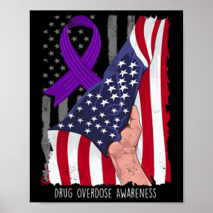 Drug Overdose Awareness Vintage American Flag Purp Poster
