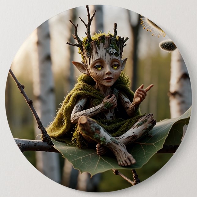 Druid Bard Fae on a Birch Tree 6 Inch Round Button (Front)