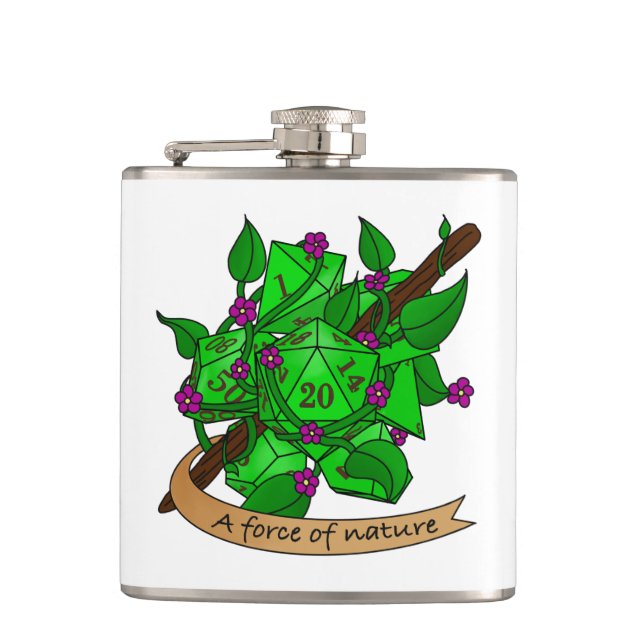 Druid Dice Design Hip Flask (Front)