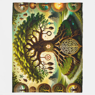 Druid Grove: The Tree of Life Unveiled Throw Fleece Blanket