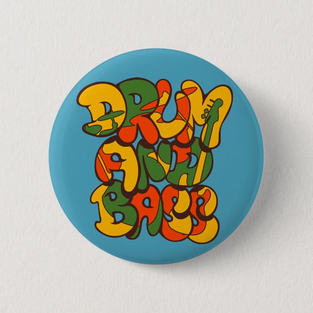 drum and bass reggae colour - logo, graffiti, sign 2 inch round button (Front)