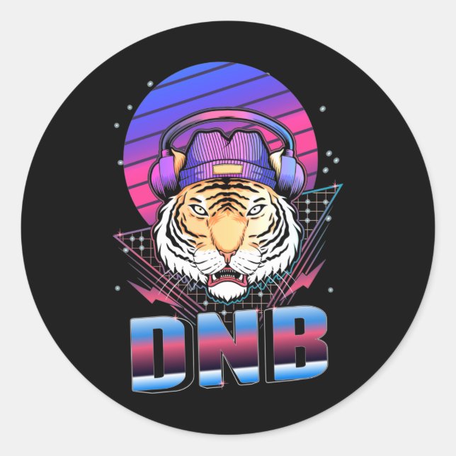 Drum and Bass Tiger Electronic Music Vaporwave Classic Round Sticker (Front)