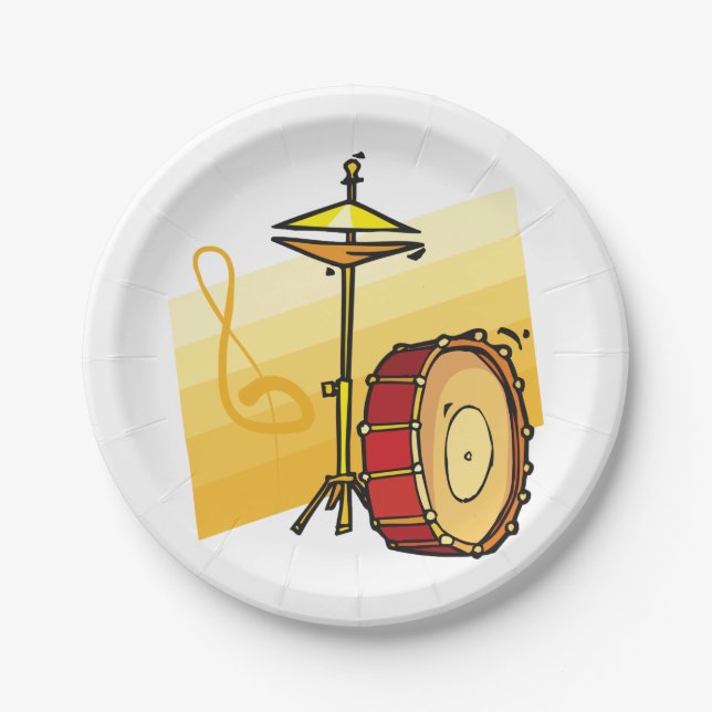 Drum and Cymbal Music Percussion Art Paper Plate (Front)