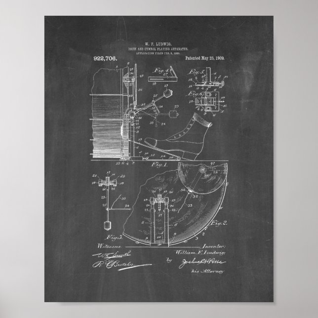 Drum And Cymbal Playing Apparatus Patent - Chalkbo Poster (Front)