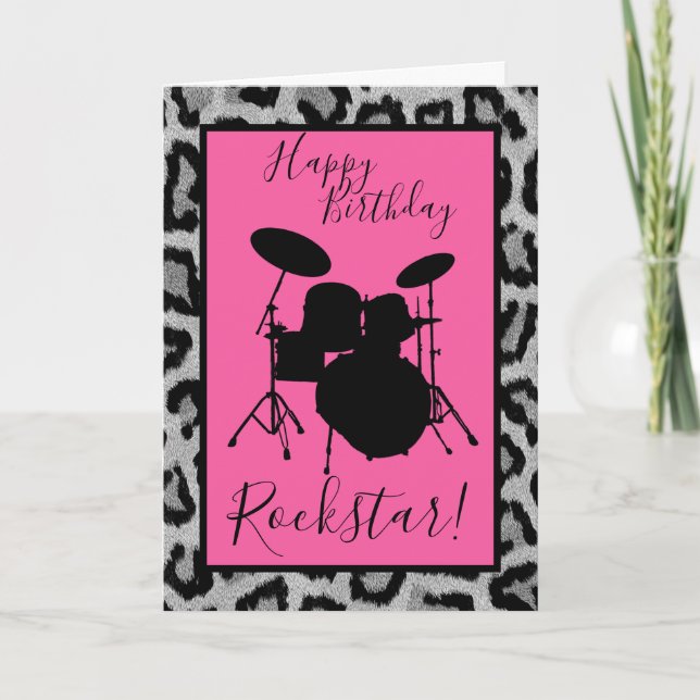 Drum Birthday Card Drummer Girl Rockstar Musician (Front)
