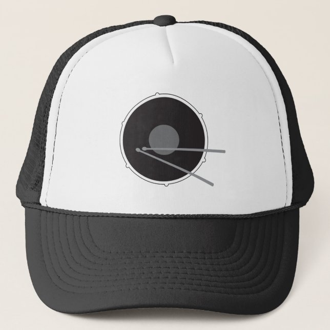Drum Black and White Minimal Trucker Hat (Front)