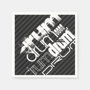 Drum; Black & Dark Grey Stripes Napkin
