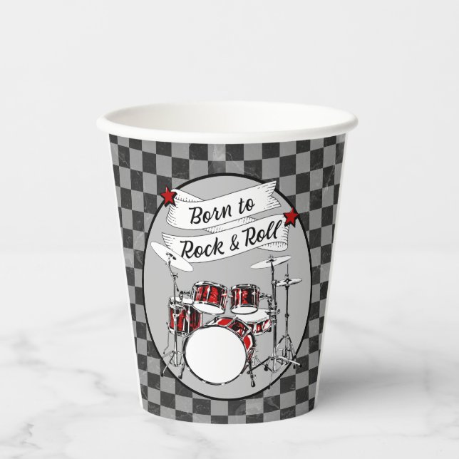 Drum Born to Rock & Roll Drummer Musician Party Paper Cups (Front)