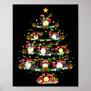 Drum Christmas Tree Lights Drum Music Lover Drumme Poster