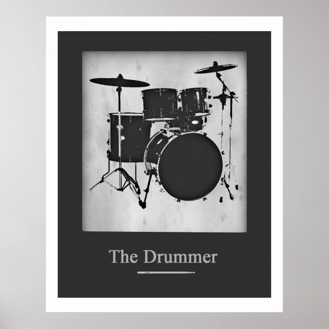 Drum for walls black and white poster (Front)
