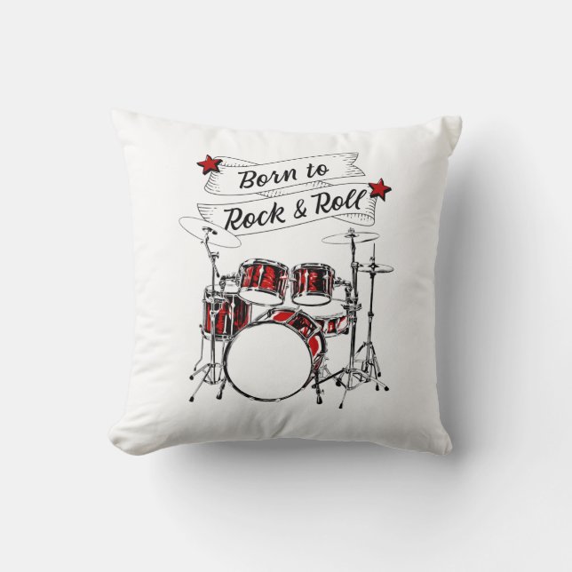 Drum Kit Born to Rock & Roll Drummer Kid Drumming Throw Pillow (Front)