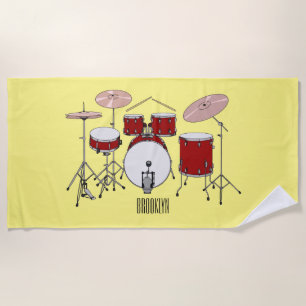 Drum kit cartoon illustration  beach towel