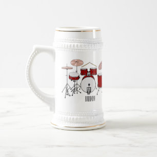 Drum kit cartoon illustration beer stein