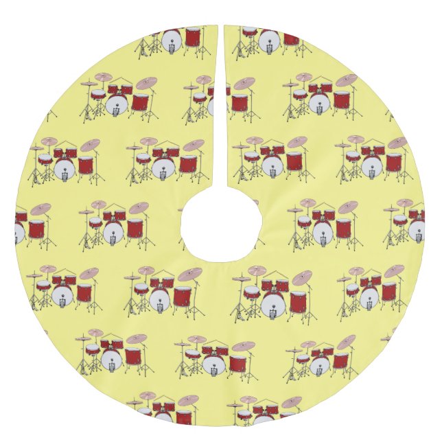 Drum kit cartoon illustration  brushed polyester tree skirt (Front)