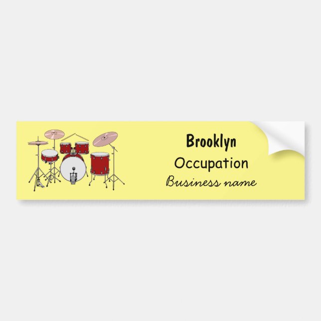 Drum kit cartoon illustration bumper sticker (Front)
