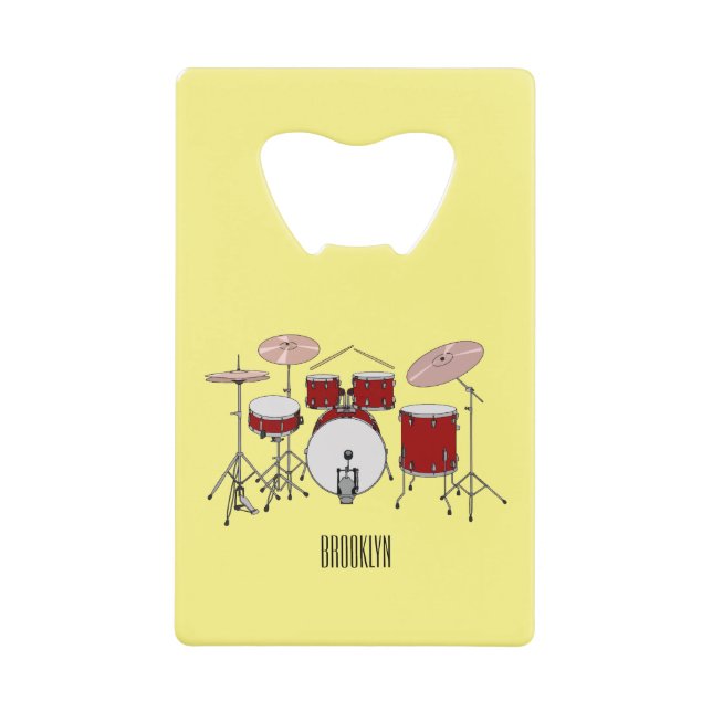 Drum kit cartoon illustration  credit card bottle opener (Front)
