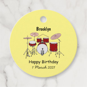Drum kit cartoon illustration favour tags