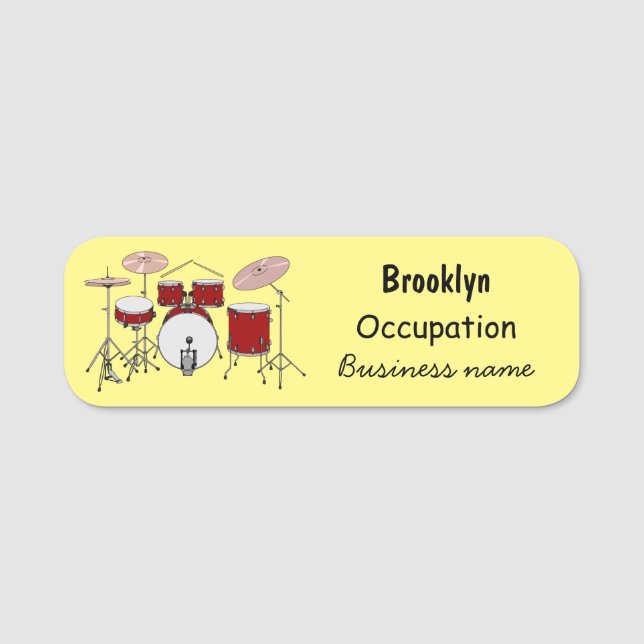 Drum kit cartoon illustration name tag (Front)