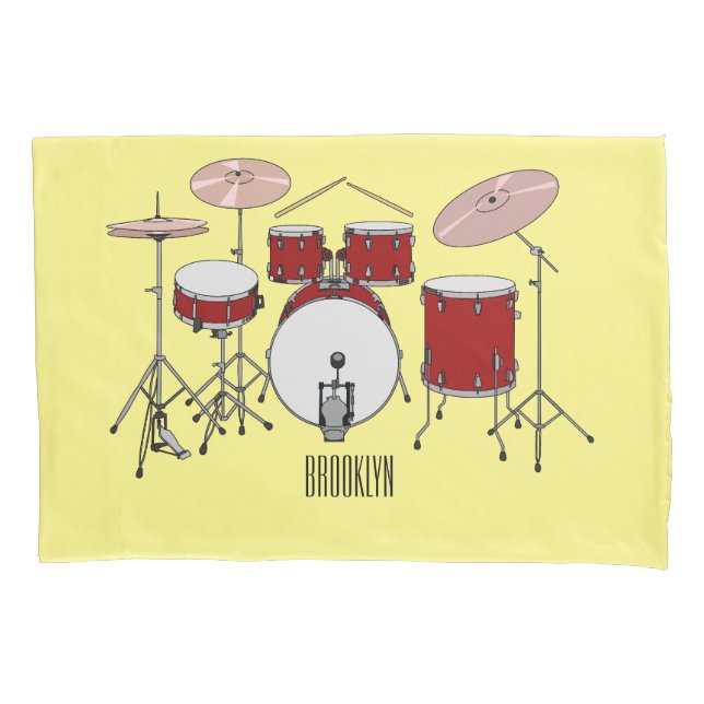 Drum kit cartoon illustration  pillowcase (Front)