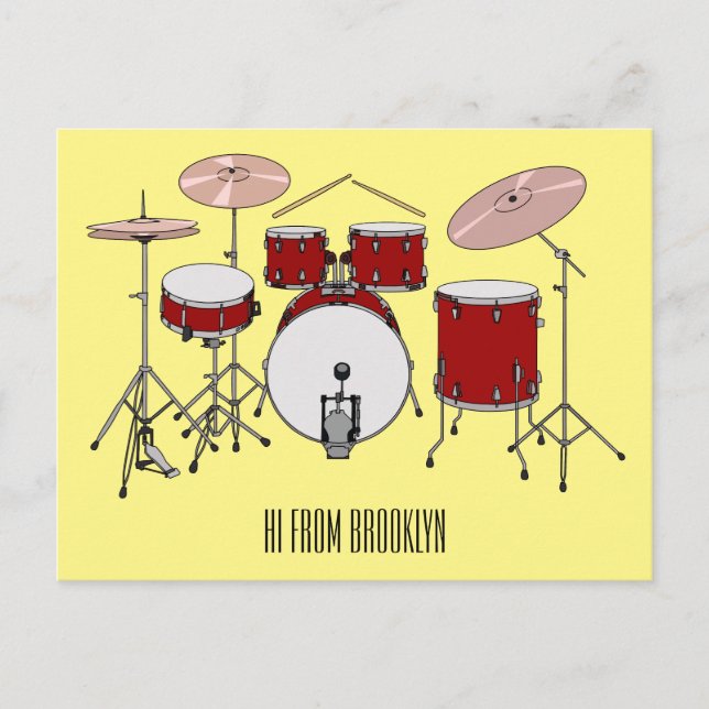 Drum kit cartoon illustration  postcard (Front)
