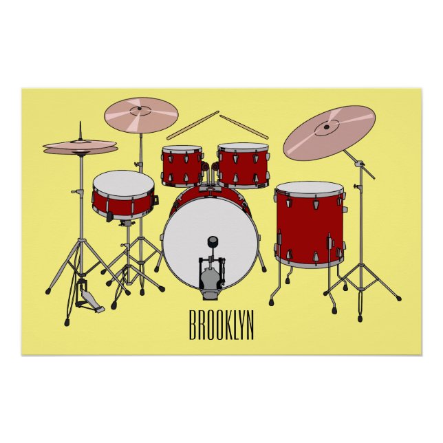 Drum kit cartoon illustration  poster (Front)